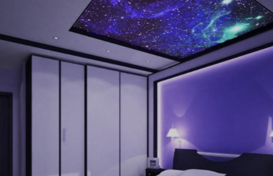 plafond tendu imprimé personnalisé paysage univers nuage multicouleur étoile  brillante dans le ciel